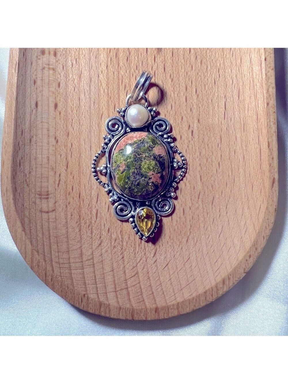 Unakite and Citrine 925 Gemstone pendant